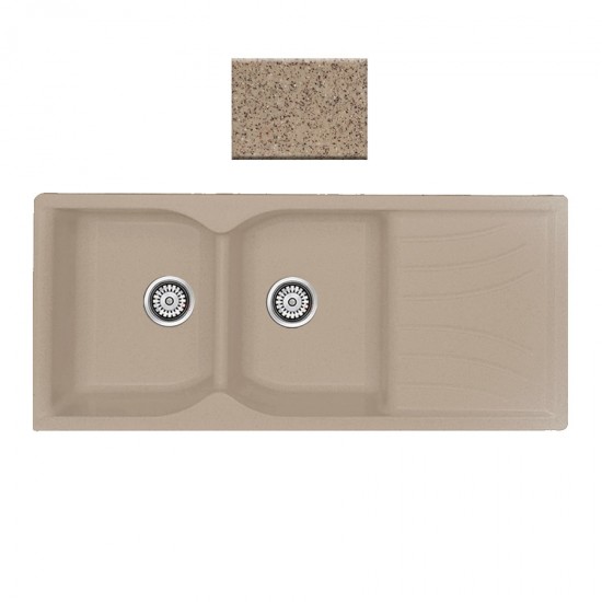 Ένθετος Νεροχύτης Γρανιτένιος Συνθετικός 115x50 Sanitec Classic 332 με 2 Ίσες Γούρνες Granite Beige