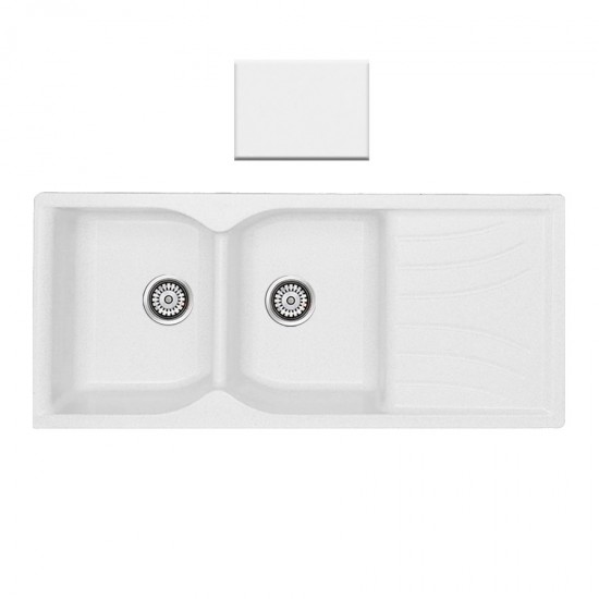 Ένθετος Νεροχύτης Γρανιτένιος Συνθετικός 115x50 Sanitec Classic 332 με 2 Ίσες Γούρνες Metallic Ice