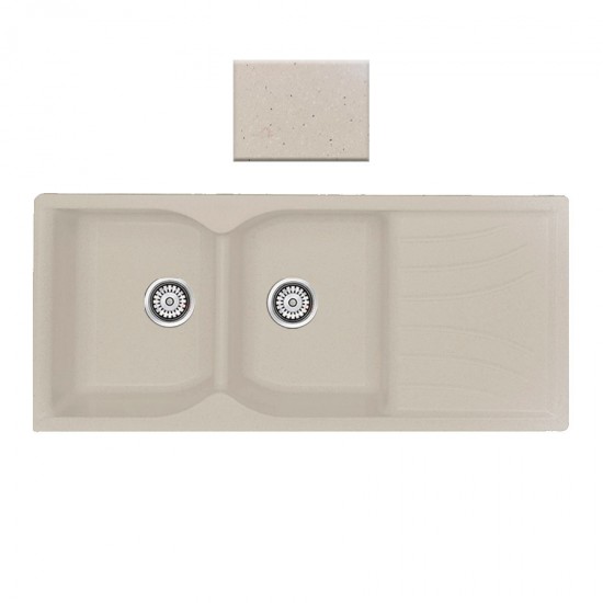 Ένθετος Νεροχύτης Γρανιτένιος Συνθετικός 115x50 Sanitec Classic 332 με 2 Ίσες Γούρνες Granite Cappuccino