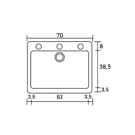 Ένθετος Νεροχύτης Γρανιτένιος Συνθετικός 70x50 Sanitec Classic 338 με 1 Γούρνα Granite Black