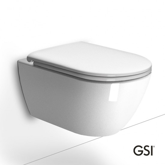 Λεκάνη Κρεμαστή Πορσελάνης 55 εκ. GSI Pura Swirl με Κάλυμμα Slim Soft Close 881500C-300 Λευκή