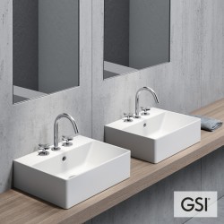 Επικαθήμενος Νιπτήρας Μπάνιου Πορσελάνης Kube-X GSI 45x35εκ. με Δυνατότητα Τοποθέτησης και ως Κρεμαστός 9485-300 Λευκός