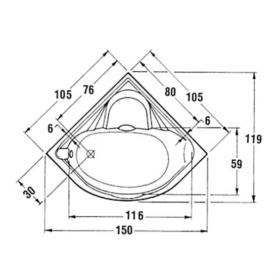 Μπανιέρα Γωνιακή Ακρυλική Samantha 501 Sanitec 105x105x50cm Μπανιέρα Γωνιακή Ακρυλική Samantha 501 Sanitec 105x105x50cm