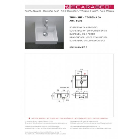 Επικαθήμενος Νιπτήρας Πορσελάνης Scarabeo Teorema 30/R 8036R-300 30x30cm