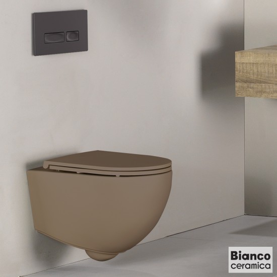 Λεκάνη Κρεμαστή Bianco Ceramica Lenta 381600C-530 Taube Matt με Κάλυμμα Αντιβακτηριακό Βακελίτη Soft Close Αποσπώμενο