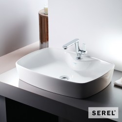 Επικαθήμενος Νιπτήρας Πορσελάνης Serel 60 × 44 εκ. με Οπή και με Αντιμικροβιακή Επίστρωση 1634-300 Λευκός