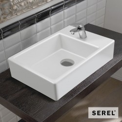 Επικαθήμενος Νιπτήρας Πορσελάνης Serel Tetra 45x28cm με Οπή και με Δυνατότητα Τοποθέτησης και ως Κρεμαστός 2049-300 Λευκός