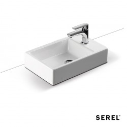 Επικαθήμενος Νιπτήρας Πορσελάνης Serel Tetra 45x28cm με Οπή και με Δυνατότητα Τοποθέτησης και ως Κρεμαστός 2049-300 Λευκός