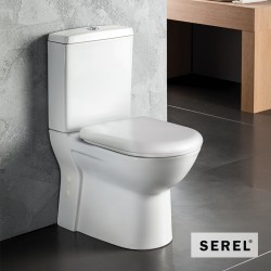 Λεκάνη Δαπέδου Πορσελάνης Serel Vela Χαμηλής Πίεσης Οριζόντιας Αποχέτευσης με Καζανάκι και Απλό Κάλυμμα 671200-300 Λευκή