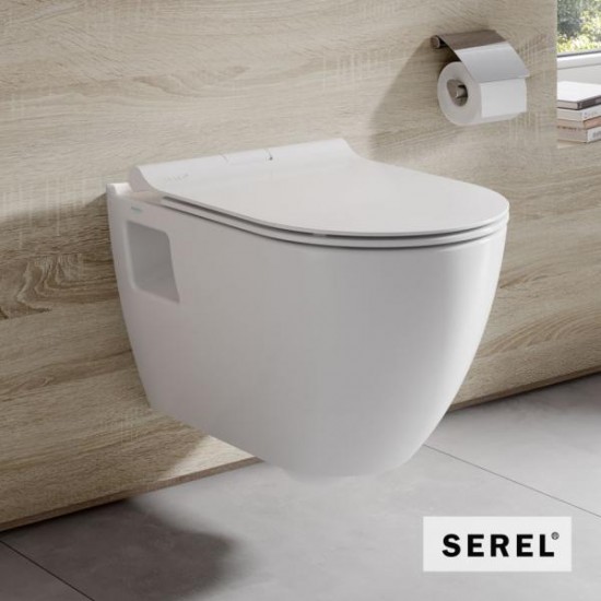 Λεκάνη Κρεμαστή Serel Smart Rimless SM2600SC-300 52cm Λευκή με Κάλυμμα Slim Soft Close Αντιβακτηριακό Βακελίτη 