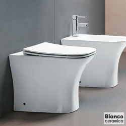 Λεκάνη Δαπέδου Λευκή Υ.Π. Bianco Ceramica Delia Back To Wall DL13000SC-300 με Kάλυμμα Slim Soft Close 
