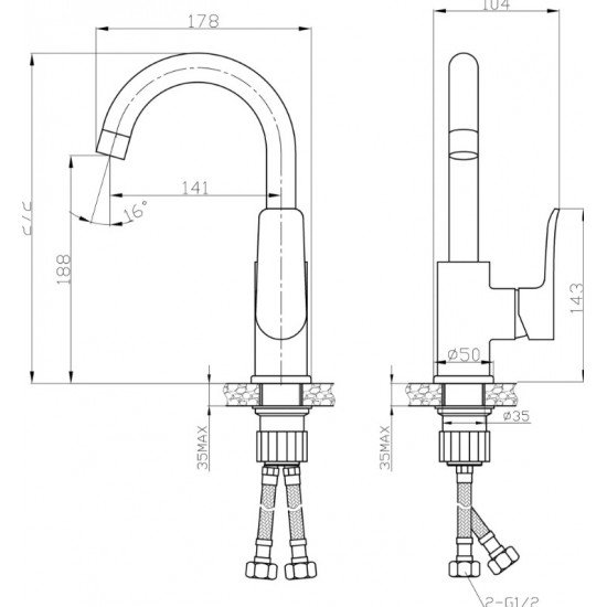 Μπαταρία Νιπτήρος Ψηλή Volcano 10-44-7005 Μαύρη