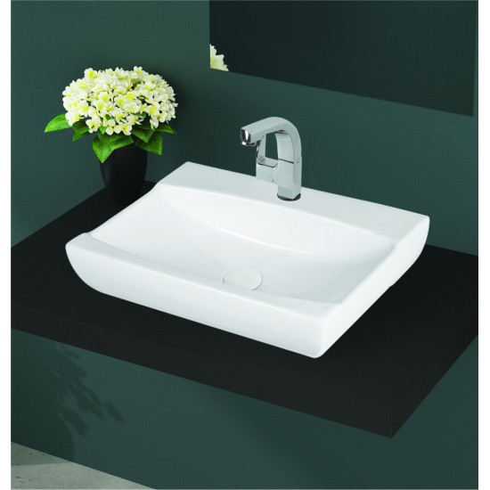 Νιπτήρας Μπάνιου Πορσελάνης Λευκός I-zec Libra 7011 55 x 40,5 x 11,5  εκ. Τετραγωνισμένος Επικαθήμενος με Οπή για Βρύση