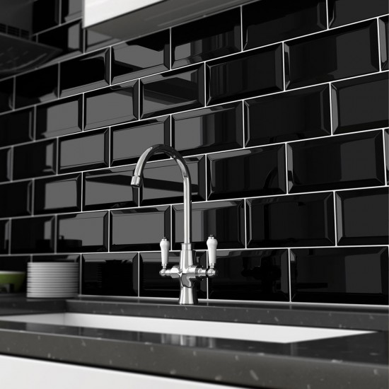 Πλακάκι Black Beveled Glossy 10x20