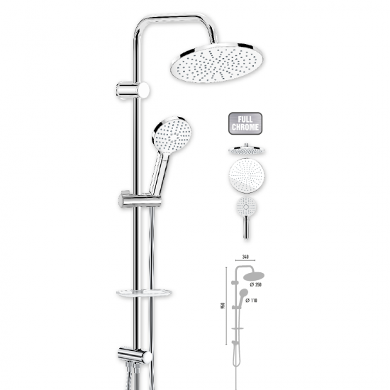 Στήλη Ντους Χωρίς Μπαταρία 95εκ. Duscheline Prestige Icon Cromefull DM-7455 Χρωμέ