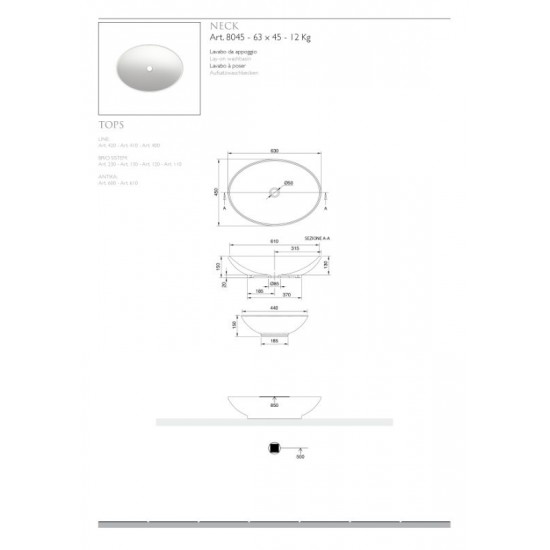 Νιπτήρας Πορσελάνης Επιτραπέζιος Scarabeo Neck 8045-300 63x45cm Νιπτήρας Πορσελάνης Επιτραπέζιος Scarabeo Neck 8045-300 63x45cm