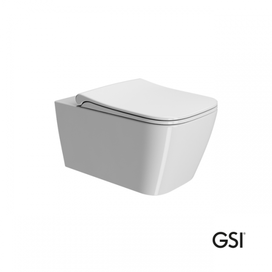 Λεκάνη Κρεμαστή Πορσελάνης GSI Nubes Swirlflush 55 εκ. με Κάλυμμα Duroplast Slim Soft Close 961500C-300 Λευκό