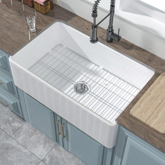 Νεροχύτης Κουζίνας Πορσελάνης A-3318N White Glossy (Λευκό Γυαλιστερό) 83,5x45,9x25,4 cm Vintage με 1 Μεγάλη Ενιαία Γούρνα