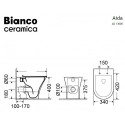 Λεκάνη Δαπέδου Λευκή Υ.Π. Bianco Ceramica Aida Back To Wall AD13000SC-300 με Kάλυμμα Slim Soft Close 