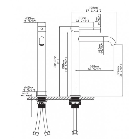 Μπαταρία Νιπτήρος Υψηλή Χρυσή ARTEMIS KARAG B205A02-OR Oro