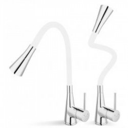 Μπαταρία Κουζίνας Πάγκου Karag Ferro Zumba με Εύκαμπτο Ρουξούνι από PVC Λευκό-Chrome BZA42W