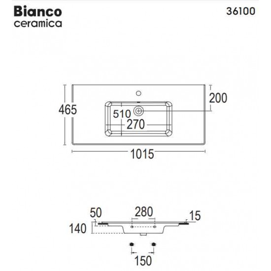 Επικαθήμενος Νιπτήρας Πορσελάνης Bianco Ceramica Flat 46 36100-300 101.5x46.5cm