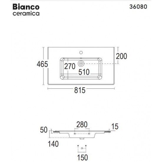 Επικαθήμενος Νιπτήρας Πορσελάνης Bianco Ceramica Flat 46 36080-300 81.5x46.5cm
