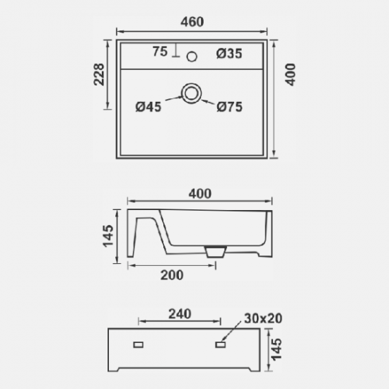 Επικαθήμενος Νιπτήρας Μπάνιου Πορσελάνης Soncera Cuboid 40Χ46εκ. με Δυνατότητα Τοποθέτησης και ως Κρεμαστός 210000032 