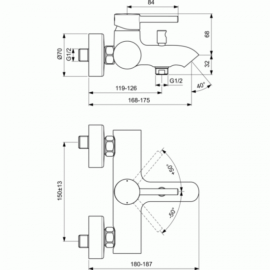 Μπαταρία λουτρού Ideal Standard Kolva BC675U4 Μαύρη Μπαταρία λουτρού Ideal Standard Kolva BC675U4 Μαύρη
