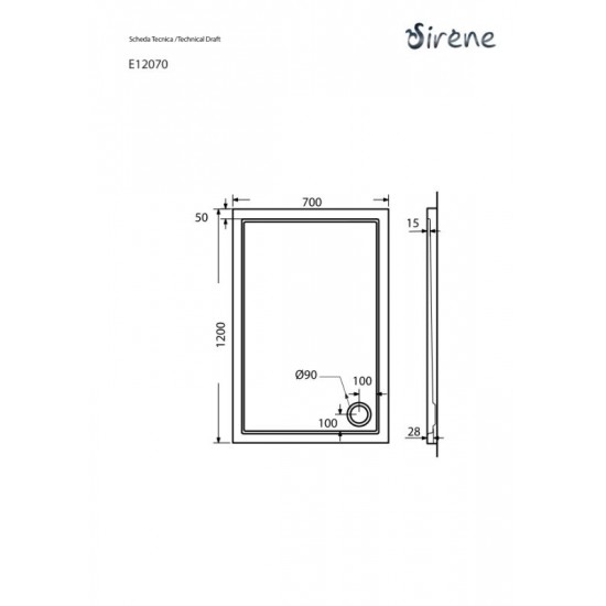 Ντουζιέρα Παραλληλόγραμμη Ακρυλική Sirene Extra Flat E12070-300 120x70x5.5cm Λευκή 