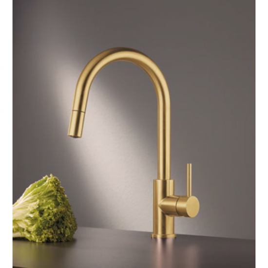 Μπαταρία Κουζίνας Πάγκου Eurorama 702600-211 Gold Brushed Με Υψηλό Περιστρεφόμενο Ρουξούνι και Συρόμενο Ντουζ με Άθραυστο Σπιράλ Μπαταρία Κουζίνας Πάγκου Eurorama 702600-211 Gold Brushed Με Υψηλό Περιστρεφόμενο Ρουξούνι και Συρόμενο Ντουζ με Άθραυστο Σπιράλ