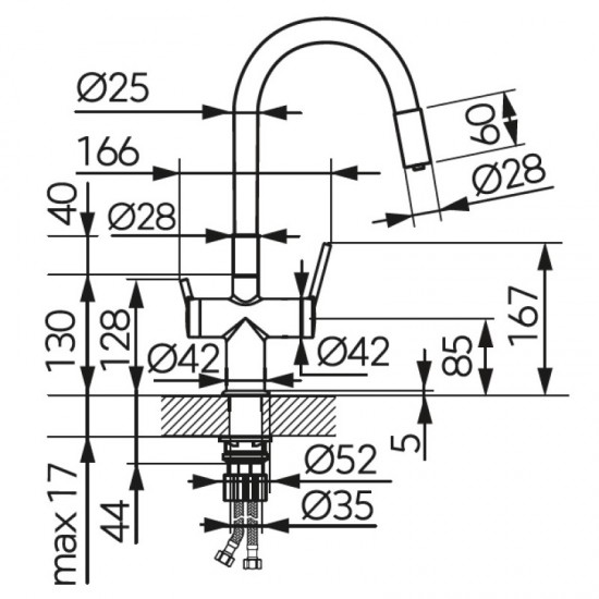 Μπαταρία Κουζίνας 3 Οδών για Φίλτρο με Εύκαμπτο Μαύρο Στόμιο Ferro Filtrata BFT41B 