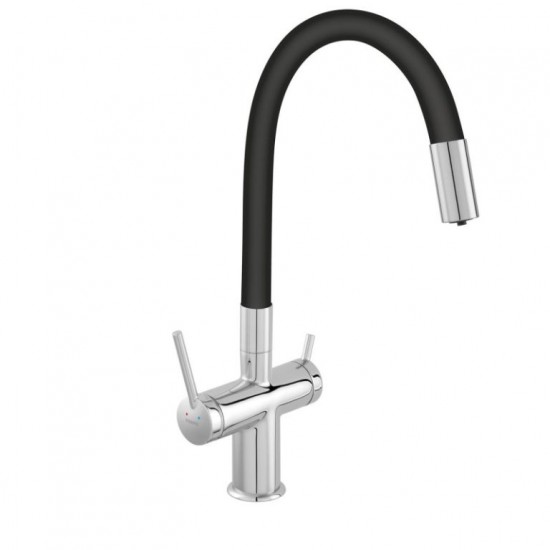 Μπαταρία Κουζίνας 3 Οδών για Φίλτρο με Εύκαμπτο Μαύρο Στόμιο Ferro Filtrata BFT41B 