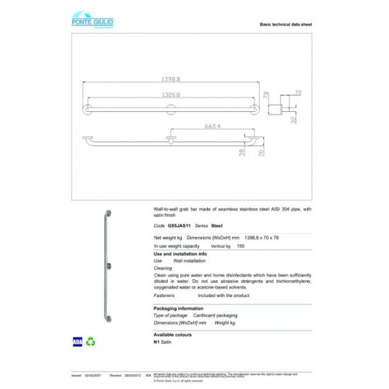 Λαβή Τοίχου Στήριξης Κάθετη Α.Μ.Ε.Α. 140cm Ponte Giulio Inox G56-JAS-11 Λαβή Τοίχου Στήριξης Κάθετη Α.Μ.Ε.Α. 140cm Ponte Giulio Inox G56-JAS-11