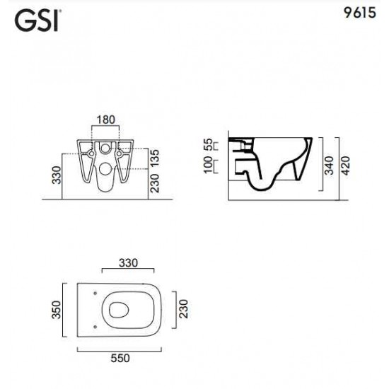 Λεκάνη Κρεμαστή Πορσελάνης GSI Nubes Swirlflush 55 εκ. με Κάλυμμα Duroplast Slim Soft Close 961500C-300 Λευκό