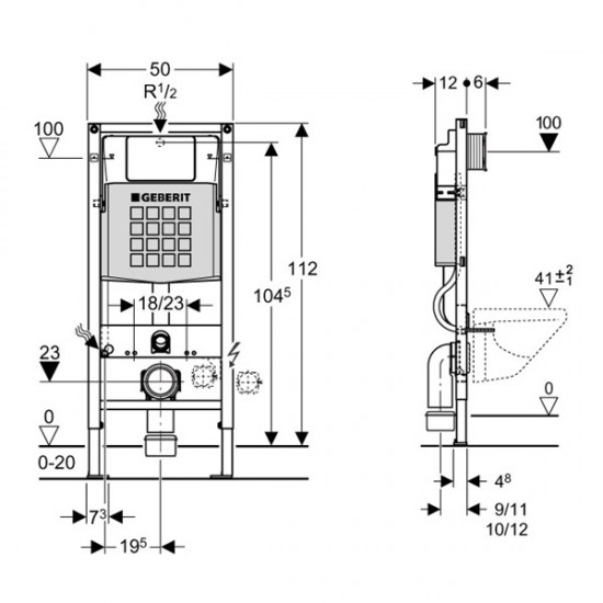 Καζανάκι Εντοιχιζόμενο GEBERIT Sigma Για Κρεμαστές Λεκάνες 111.300.00.5 Επίτοιχο σε γυψοσανίδα
