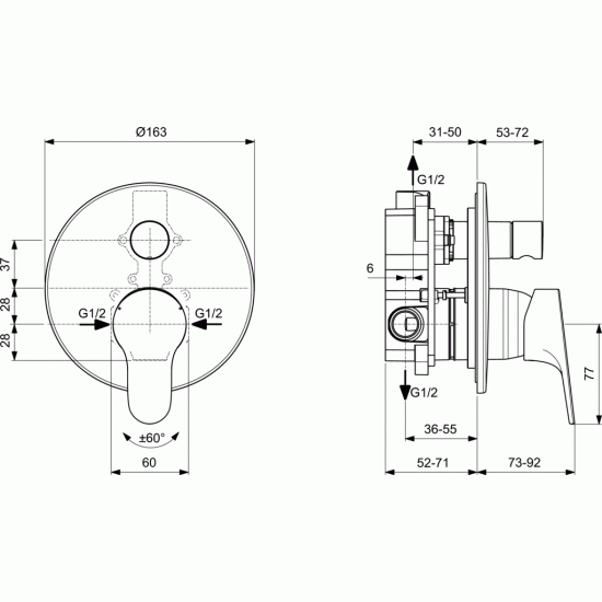 Πλήρες Σετ Ντουζιέρας Εντοιχισμού 2 Εξόδων BC447AA Ideal Standard Ceraflex