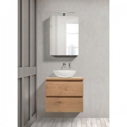 Καθρέπτης Επίπλου Μπάνιου Κόντρα Πλακέ Σημύδα Με Επένδυση Καπλαμά Δρυς Mabo Katarina 80 cm Με Φωτιστικό 