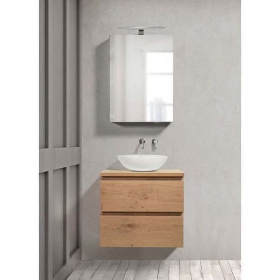 Καθρέπτης Επίπλου Μπάνιου Κόντρα Πλακέ Σημύδα Με Επένδυση Καπλαμά Δρυς Mabo Katarina 80 cm Με Φωτιστικό 