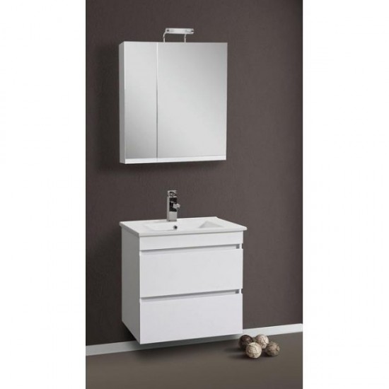 Σετ Έπιπλο Μπάνιου MDF Λάκα Λευκή Mabo Katarina 70 cm Με Νιπτήρα Και Φωτιστικό 