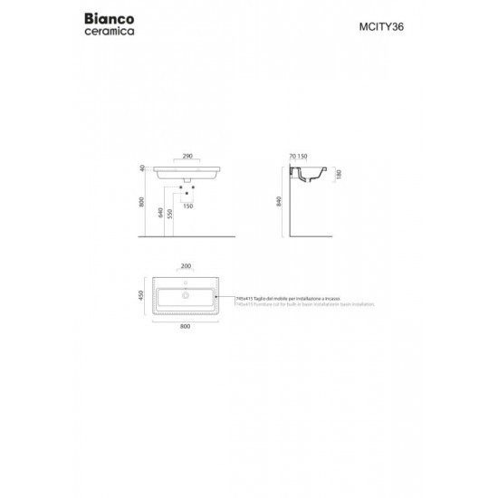 Επικαθήμενος Νιπτήρας Πορσελάνης Bianco Ceramica City 80 MCITY36-300 80x45cm