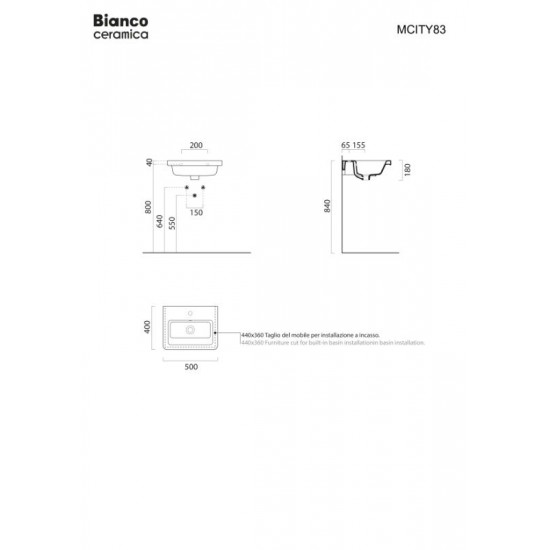 Επικαθήμενος Νιπτήρας Πορσελάνης Bianco Ceramica City 50 MCITY83-300 50x40 cm