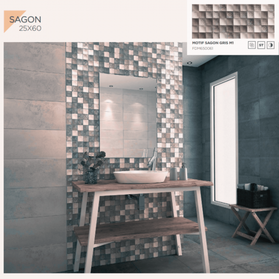 Πλακάκι Sagon Motif Gris Decor 25x60 Πλακάκι Sagon Motif Gris Decor 25x60
