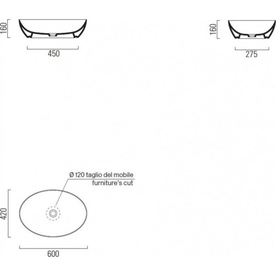 Νιπτήρας Μπάνιου Πορσελάνης Ασημένιος-Λευκός GSI Pura 8842-430300 Platinum Επικαθήμενος 60 × 42 εκ. 
