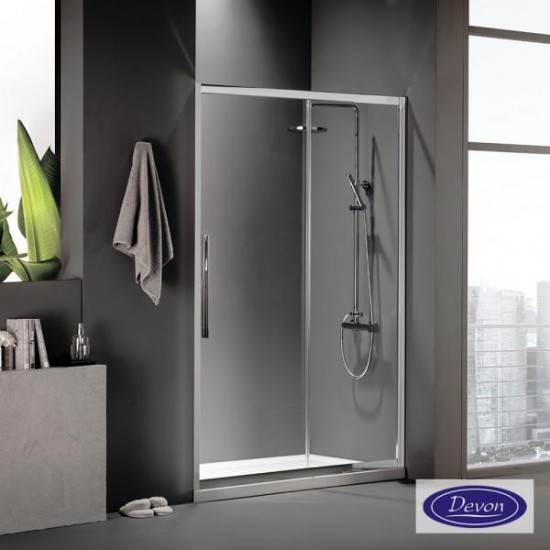 Ευθύγραμμη Καμπίνα Ντουζιέρας Devon Flow Slider 1+1 141-144 x 195cm Clear Glass Χρωμέ 
