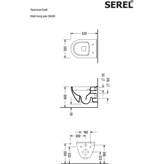 Λεκάνη Κρεμαστή Serel Smart Rimless SM2600SC-300 52cm Λευκή με Κάλυμμα Slim Soft Close Αντιβακτηριακό Βακελίτη 