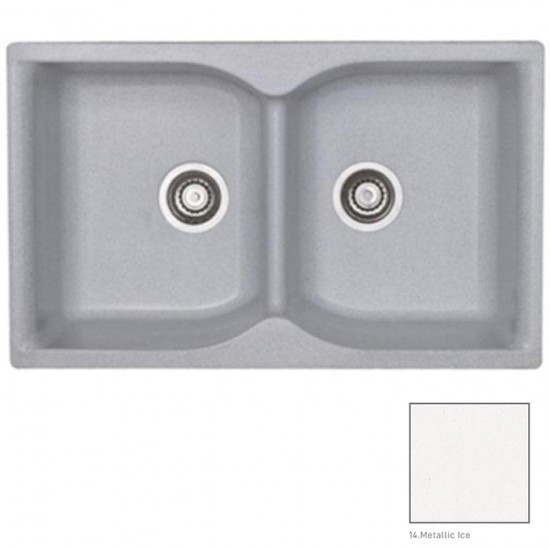 Νεροχύτης Ένθετος Γρανιτένιος Sanitec Classic 322 ( 81x50cm) με 2 Ισομερείς Γούρνες Metallic Ice