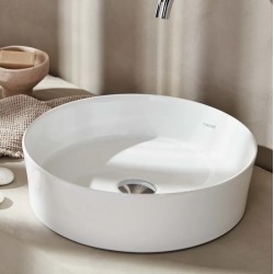 Νιπτήρας Μπάνιου Λευκός Πορσελάνης Creavit LP140 40x40X11,2cm Κυκλικός Επικαθήμενος χωρίς Υπερχείλιση και χωρίς Οπή για Βρύση