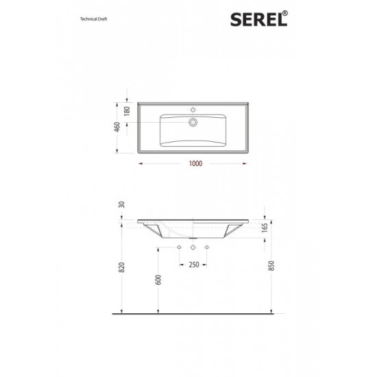 Επικαθήμενος Νιπτήρας Πορσελάνης Serel Slim 46 3037-300 100x46cm