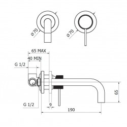 Μπαταρία Νιπτήρος Εντοιχισμού 2 Οπών με Βαλβίδα Teorema Lab 223181 Graphite